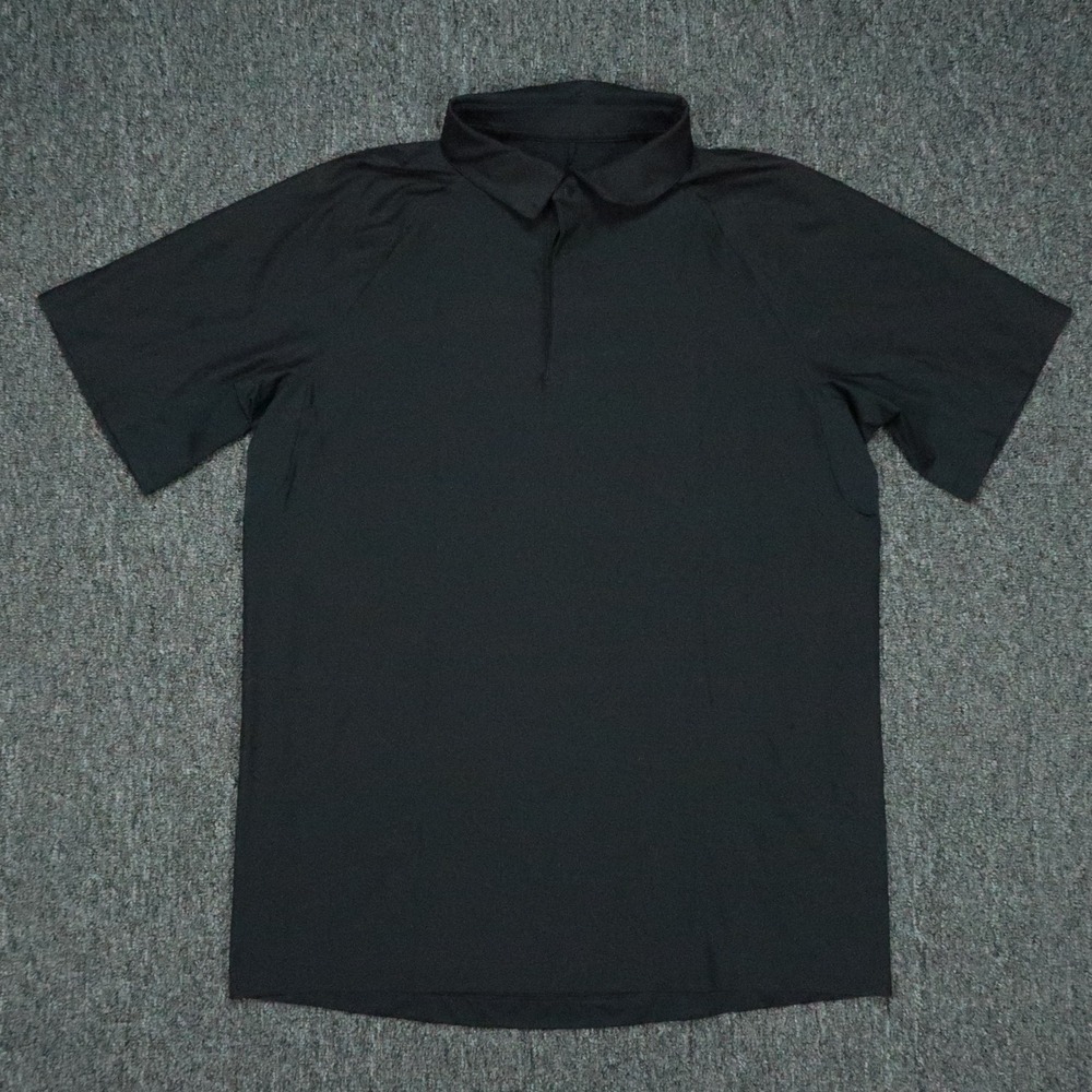 Lululemon Shirt Mens Medium Black Snap Front Polo Golf Pique Short Sleeve